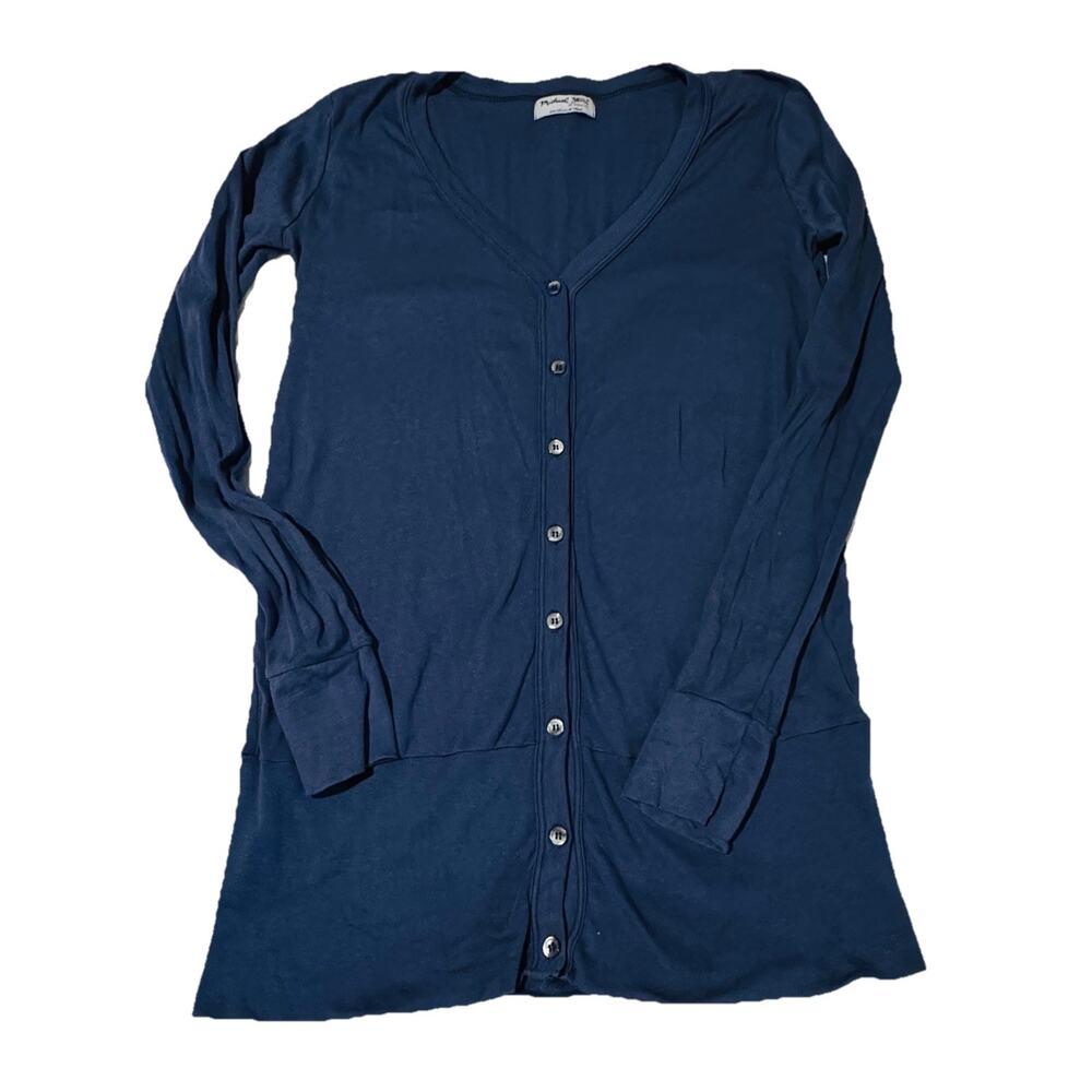 Michael Stars 100% Supima Cotton Navy Cardigan Shirt Tunic Womens One Size S